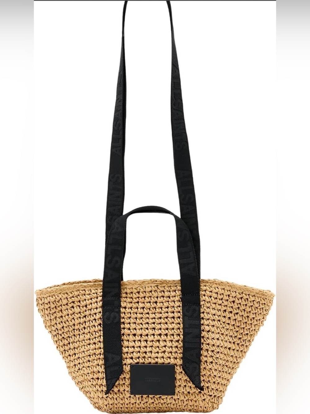 All Saints Celayne Mini Straw Tote Bag in Almond